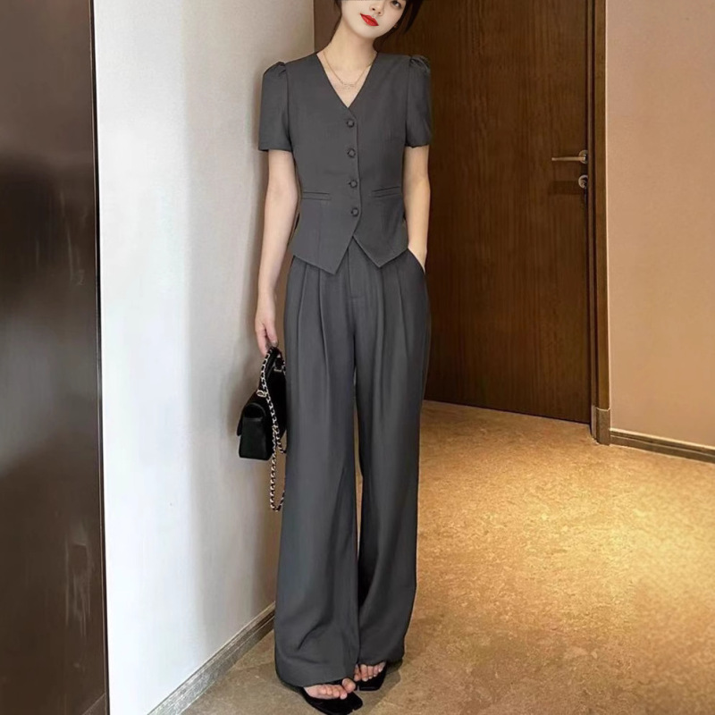 Suit 2025 Summer Slimming Look Elegant Short-Sleeved Top Short Jacket + Straight Pants Versatile Fashion Suit Suit