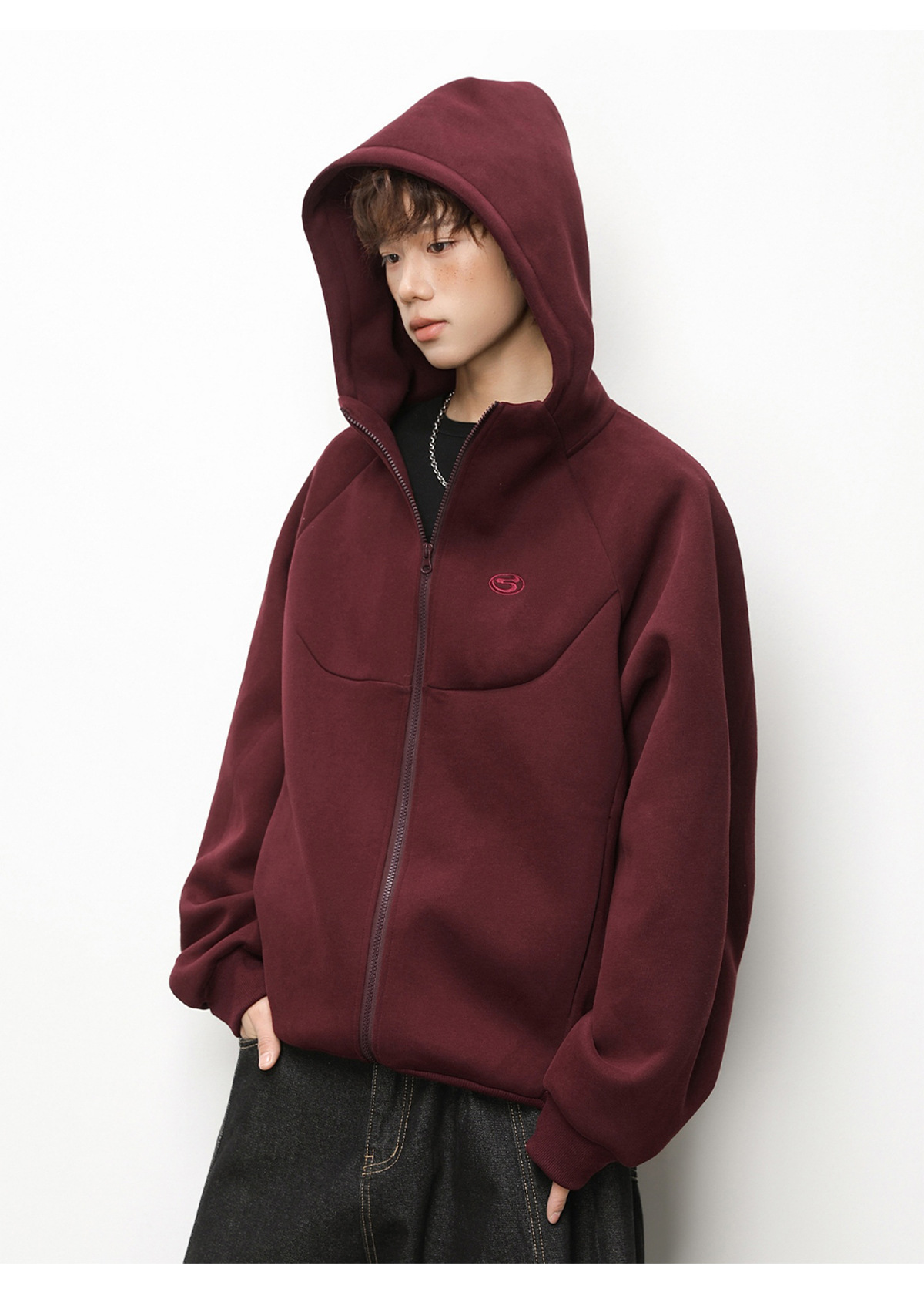Cardigan con cappuccio da uomo monocromatico pesante_voghion.com