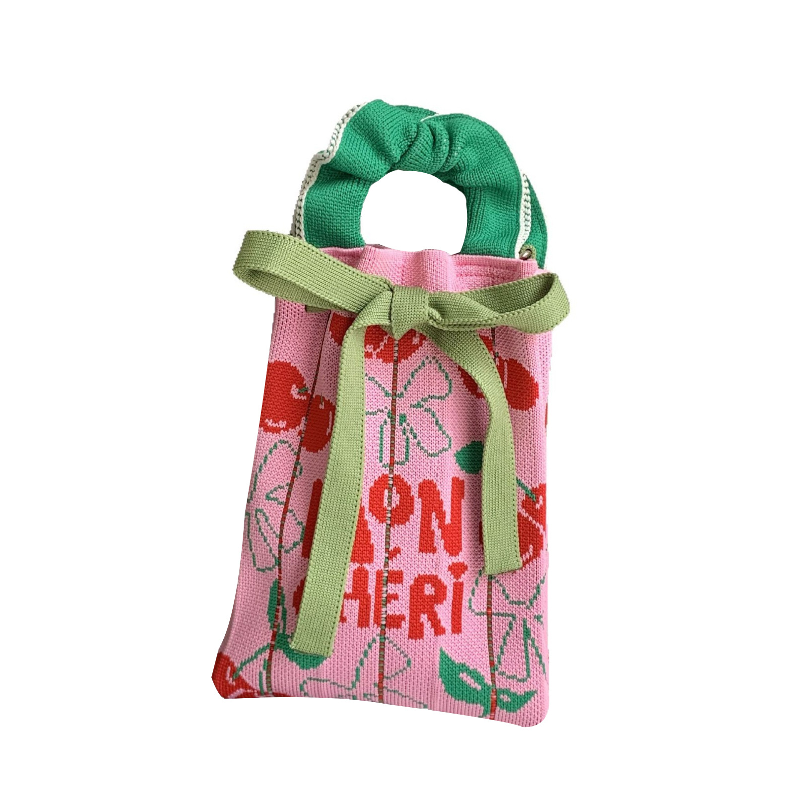 Bolsa de punto, oreja de madera, diseño de nicho, bolso con cordón de dibujos animados, bolso de mensajero portátil de todo fósforo, bolso de teléfono móvil