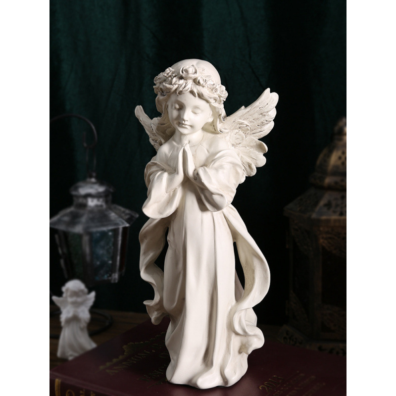 Adornos de ángel retro de estilo europeo, decoración de mesa de niña angelito de plástico de resina americana