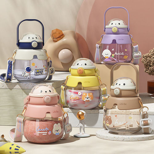 Cartoon Creative Plastic Big Belly Cup Children's Water Cup Cute Student Baby Straw Cup Kindergarten Backpack Water Bottle 