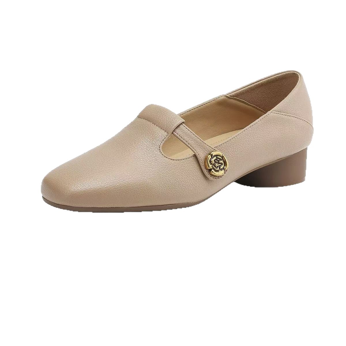 2026 nuevos zapatos de talón grueso y medio para mujeres camellia gigante suave con un pie de zapato cuadrado Lefour zapatos franceses no cansados pies