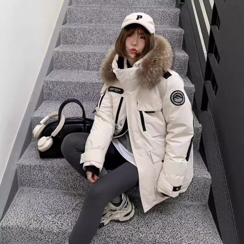 派克羽绒服工装90绒白鸭绒女冬季加厚情侣装服外套防寒毛领百搭|undefined