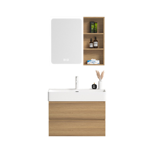 Ingenis small apartment bathroom cabinet wood color multi-functional glass door storage cabinet bathroom bathroom mirror cabinet