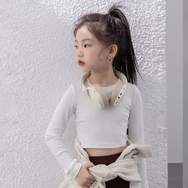 女童短款长袖打底衫2025春秋季儿童辣妹时尚修身内搭上衣爵士T恤