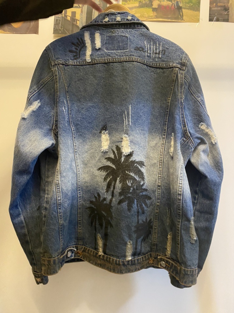 Men's Denim Jacket Gradient Print High Street Style Casual Coat_voghion.com