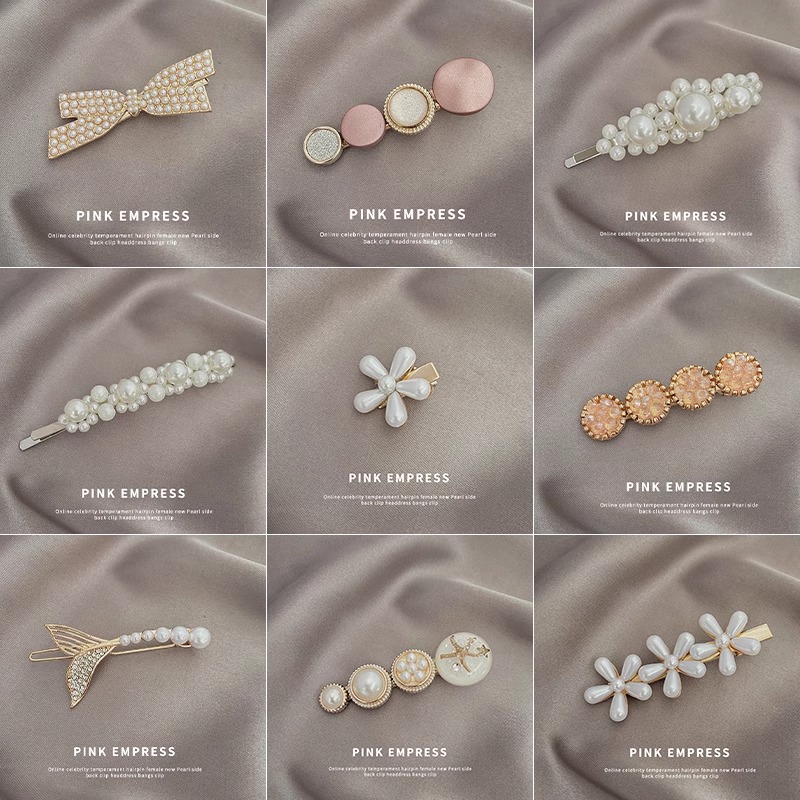 Pinza para el cabello de la celebridad de Internet femenina lateral 2025 nuevo clip de perlas tocado flequillo clip de una palabra accesorios para el cabello clip