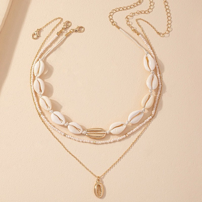 Amazon Aliexpress Best Selling Clavicle Chain Multi-Layer Accessories Women's Bohemian Style Rice Beads Shell Pendant Necklace