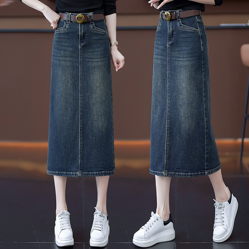 Retro spring autumn long fashionable denim skirt, 2026 years, high waist