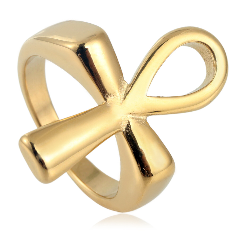 Amazon jewelry supply ancient Egypt Anka cross titanium steel ring plated 18K gold men's wrench wholesale