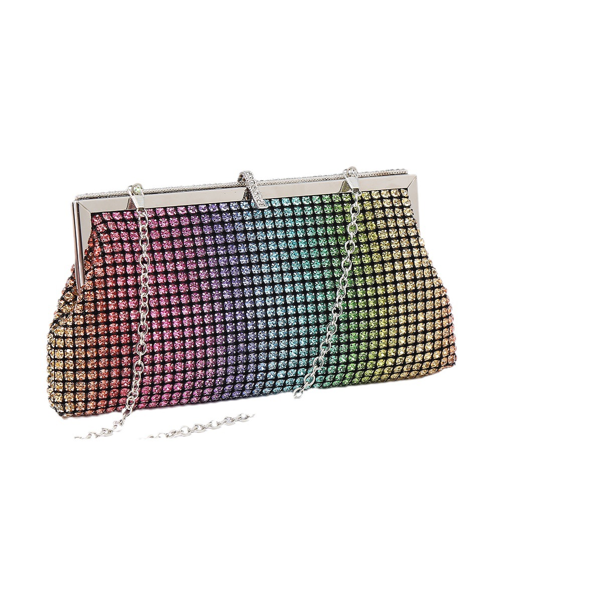 New High-End Diamond-Encrusted Clutch Bag DW Rhinestone Evening Bag Luxury Socialite Colorful Women's Banquet Bag - Thumbnail 5