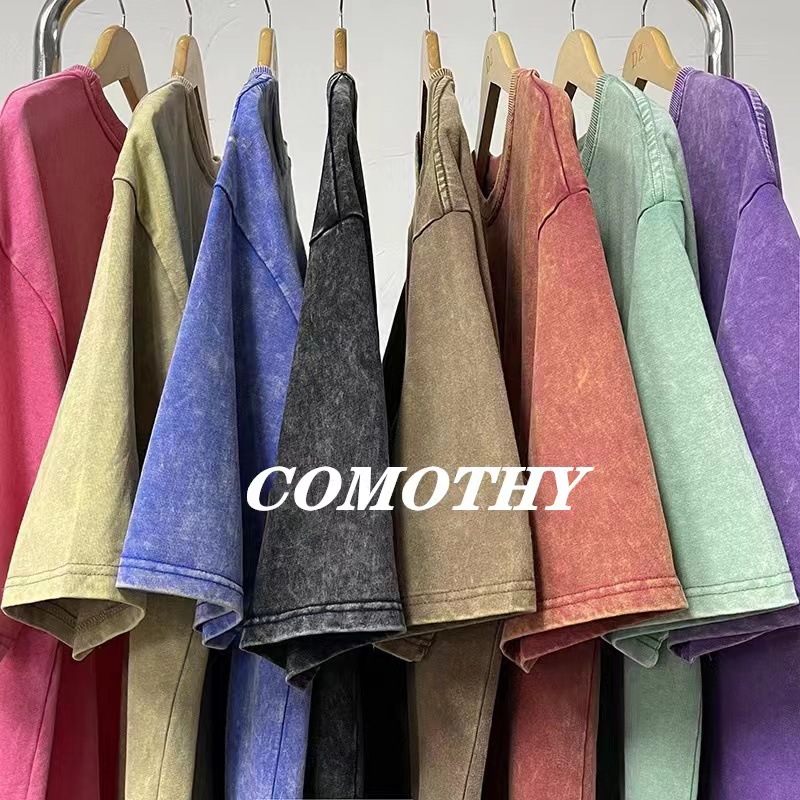 Camiseta de manga corta de algodón pesado viejo lavado para hombre suelta estilo Hong Kong ins media manga verano moda media manga camiseta marca de moda