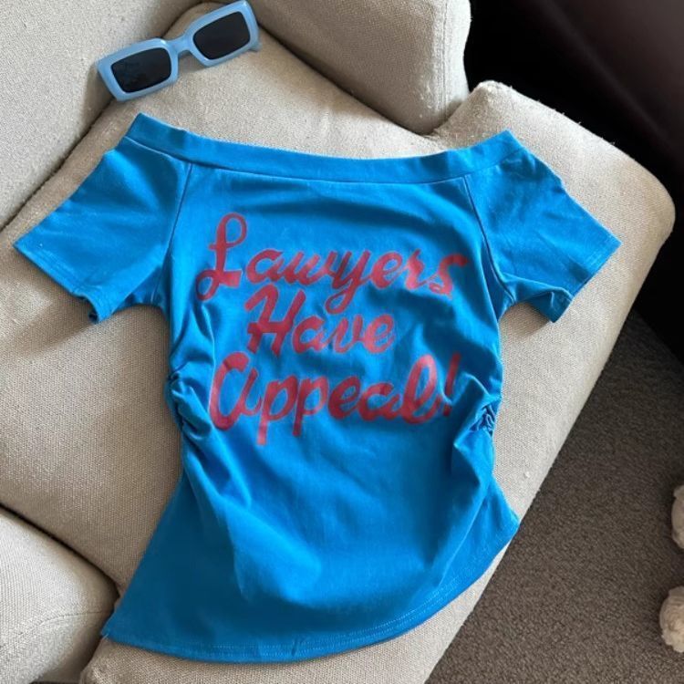 American Hot Girl One-Shoulder Slanted Shoulder Printed Short-Sleeved T-Shirt for Women Summer 2025 New Slim Slim Off-Shoulder Top