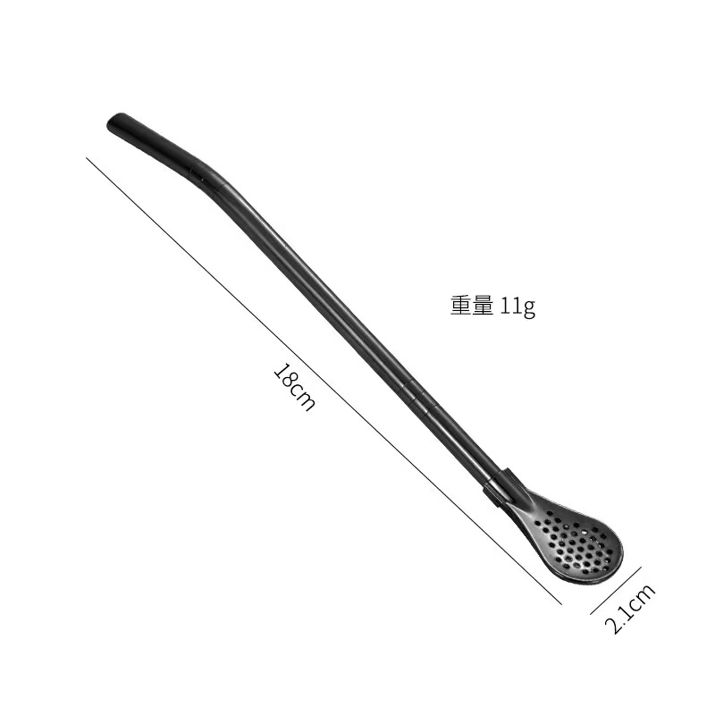 Cuchara de paja de acero inoxidable 304 transfronteriza, cuchara de paja desmontable, cuchara de paja todo en uno de doble uso, cuchara de paja con filtro para bebidas