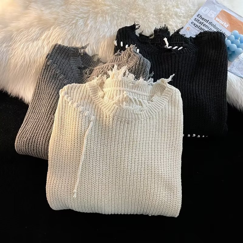 Otoño ins high street ripped suéter pareja marca de moda suelta suéter de estilo perezoso estilo coreano suéter de estudiante de moda