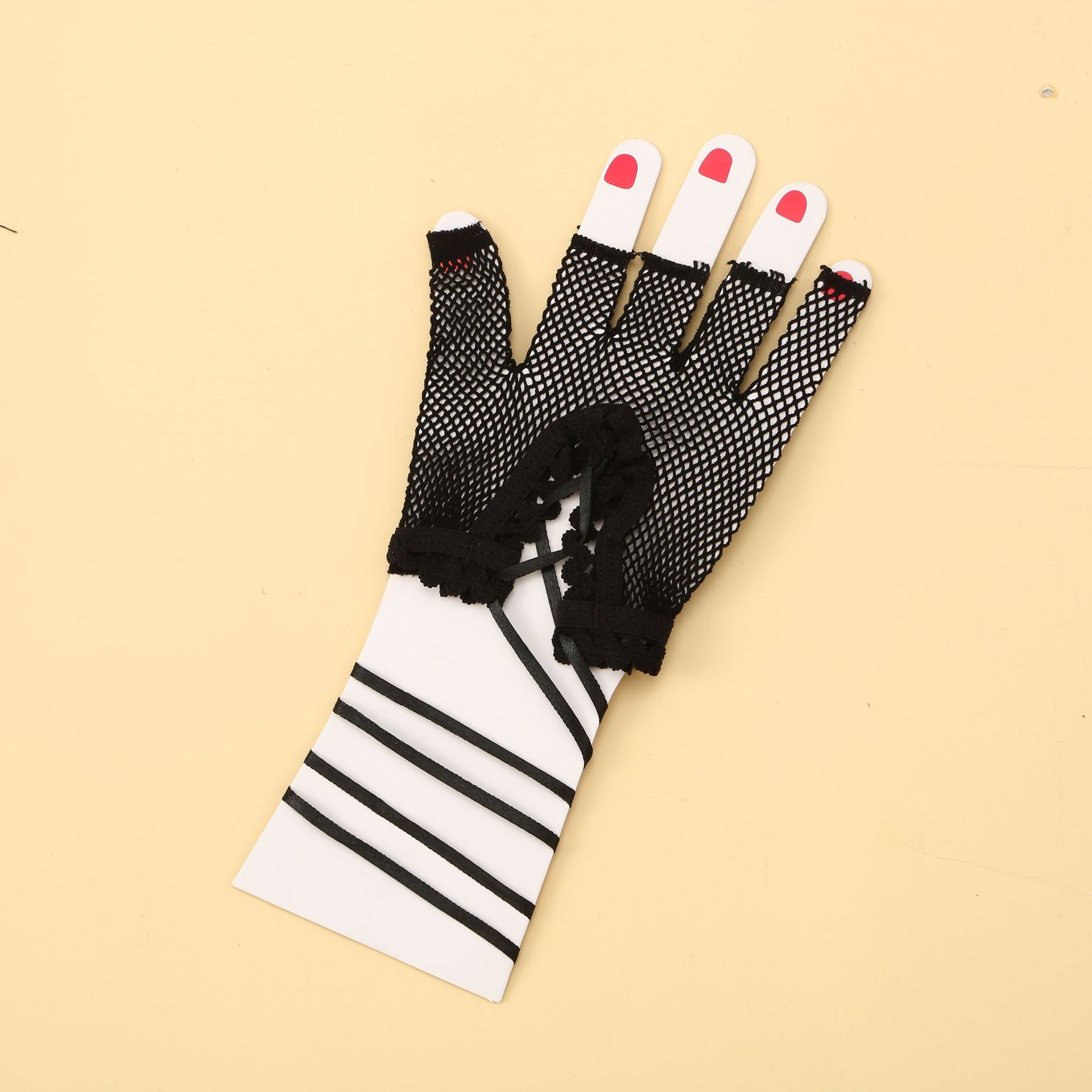 Guantes de red de pesca sexy de mujer corta guantes de medio dedo elásticos negros guantes de juego de rol de ópera