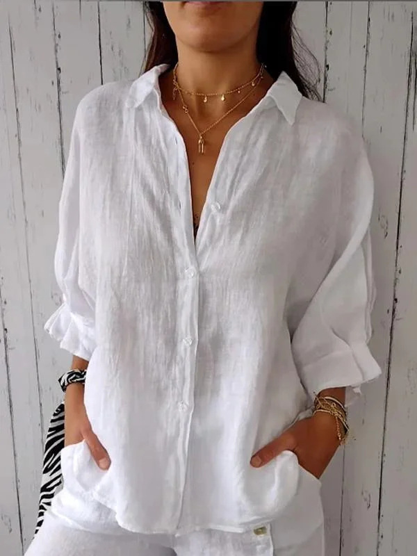 Women's Blouse Long Sleeve Blouses Button Simple Style Solid Color display picture 1