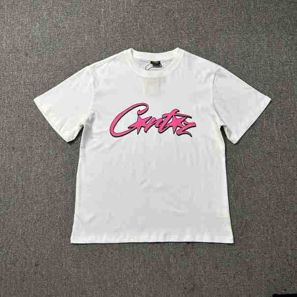 Corteiz T-shirt Pink Script Star Logo White