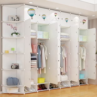 Simple Wardrobe Home Bedroom Furniture Assembly Adult Sliding Door Storage Cabinet Plastic Hanging Clothes Multi-Functional Cabinet