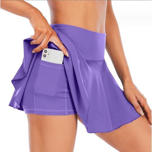 Quick-drying, bare-feel breathable outdoor high-waisted pocket fitness yoga half-length shorts sports pleated tennis skirt pants