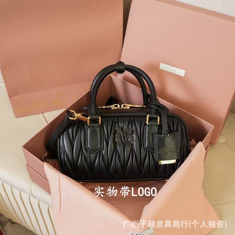 原厂Miu系女包Arcadie羊皮皱褶保龄球小方包波士顿手提单肩斜挎包|undefined
