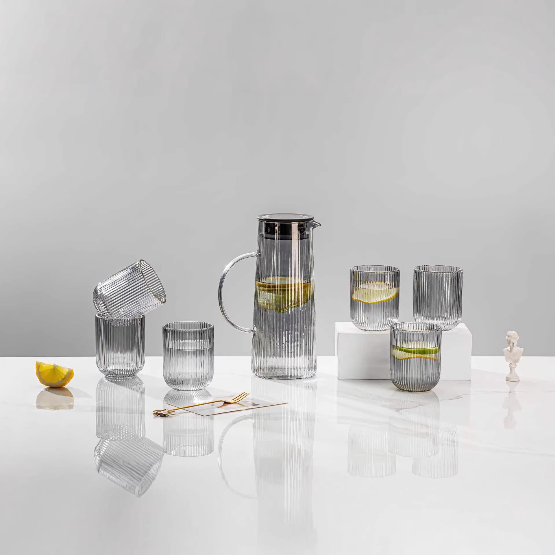 High Borosilicate Glass Waterware Set, High Aesthetic Cold Water Jug and Cup Set for Home Use, Factory Wholesale