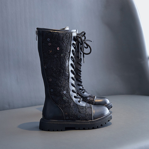Girls' single boots 2024 autumn and winter new children's sequined princess high boots Korean style girls' fashion non-slip boots