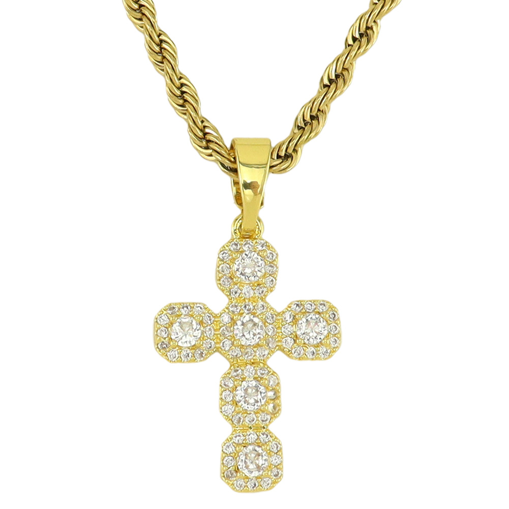 Twisted Rope Chain Chain Type Copper Inlaid Zircon Cross Pendant Necklace Personalized Style Long Hemp Flowers Chain Sweater Chain Wear Accessory