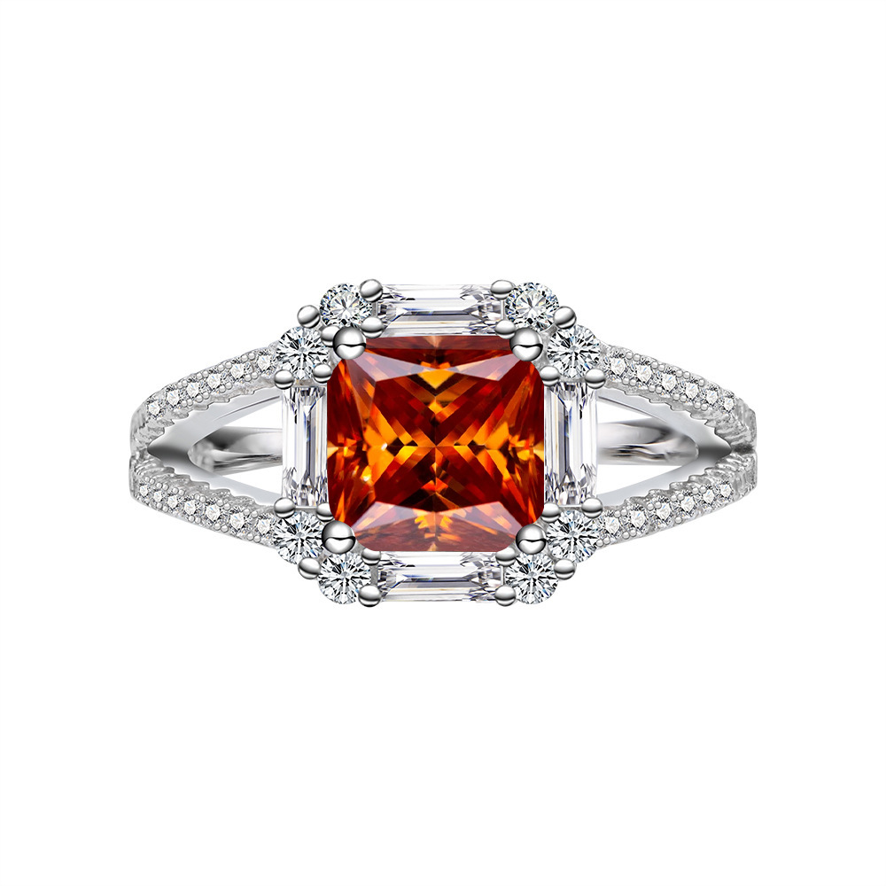 2 quilates 7 * 7 princesa anillo de mujer S925 plata esterlina anillo de piedra preciosa en Europa y América al por mayor transfronterizo