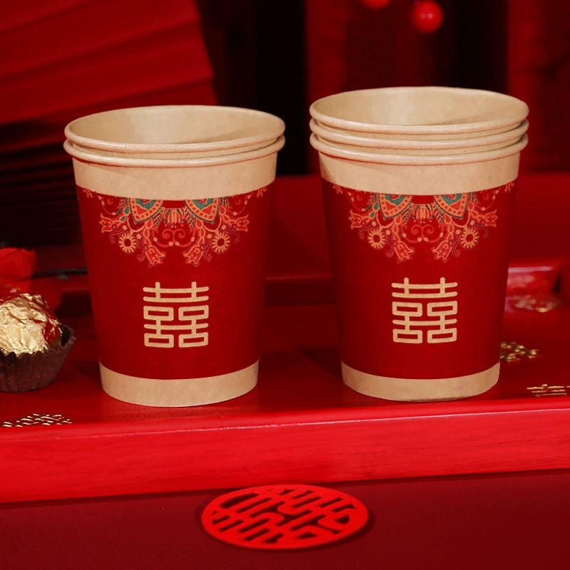 Disposable paper cup wedding supplies Daquan wedding thickened joy, happy cup Red home water cup happy cup
