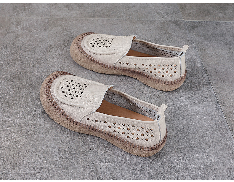 Dép sandal nữ xỏ ngón đế bệt da bò lỗ thoáng khí — Màu nâu chi tiết 11