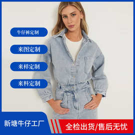 欧美跨境亚马逊洗水休闲修身牛仔连衣女Комбинезон