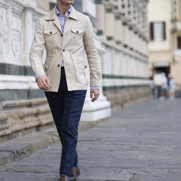 Pure handmade European and American hunting cloth SAFARI JACKET linen jacket British retro gentry decoration jacket to travel y