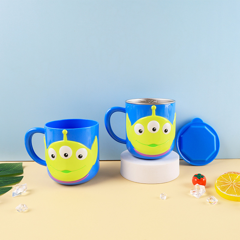 Vaso de agua para niños, anticaídas, vaso de acero inoxidable para el hogar, vaso de leche para bebés de guardería con escala