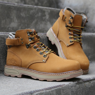 Winter kick rhubarb boots top layer cow fur one-piece wool Martin work boots outdoor warm cold-proof shoes men