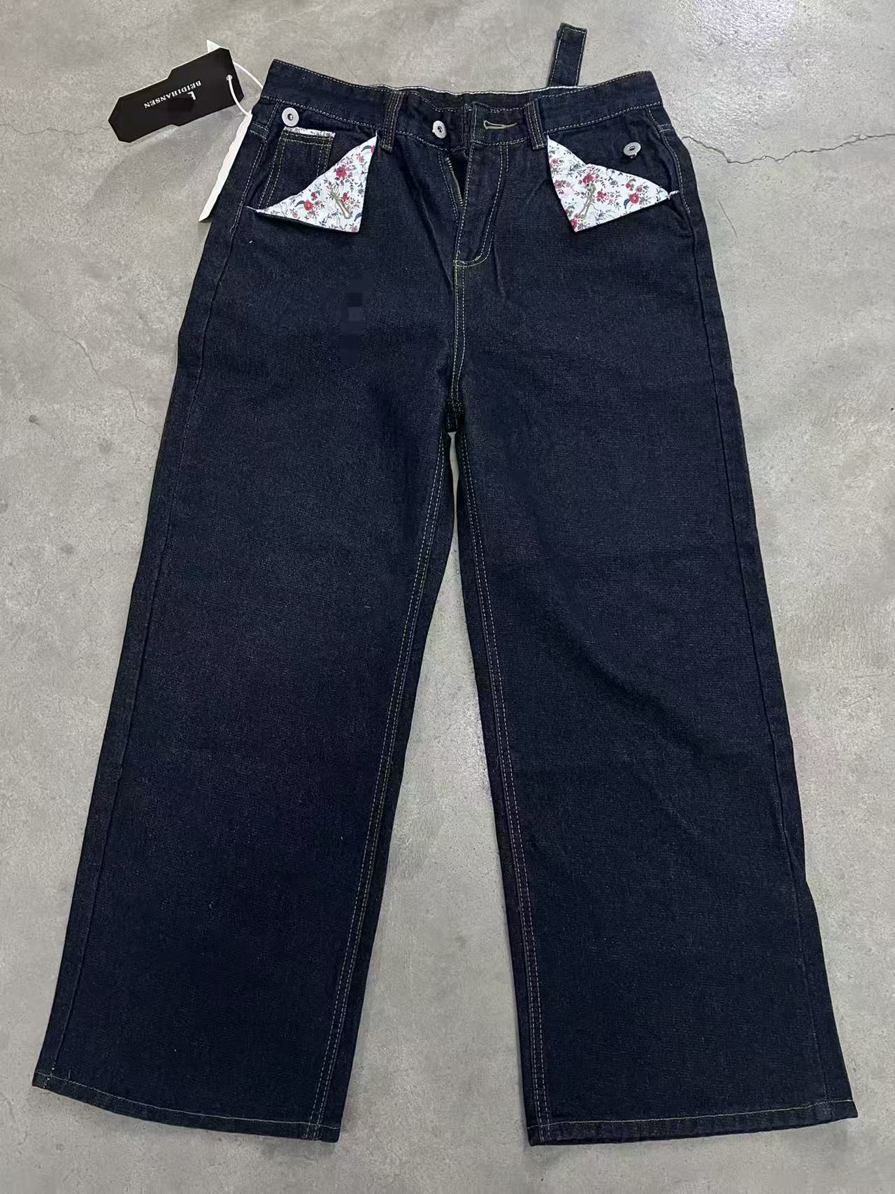 Herren Jeans Mit Blumenmuster Im Retro Style Weite Denim Hose_voghion.com