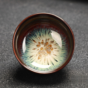 Handmade Ceramic Tea Cup with Flowing Sand Gold Design for Tea Tasting