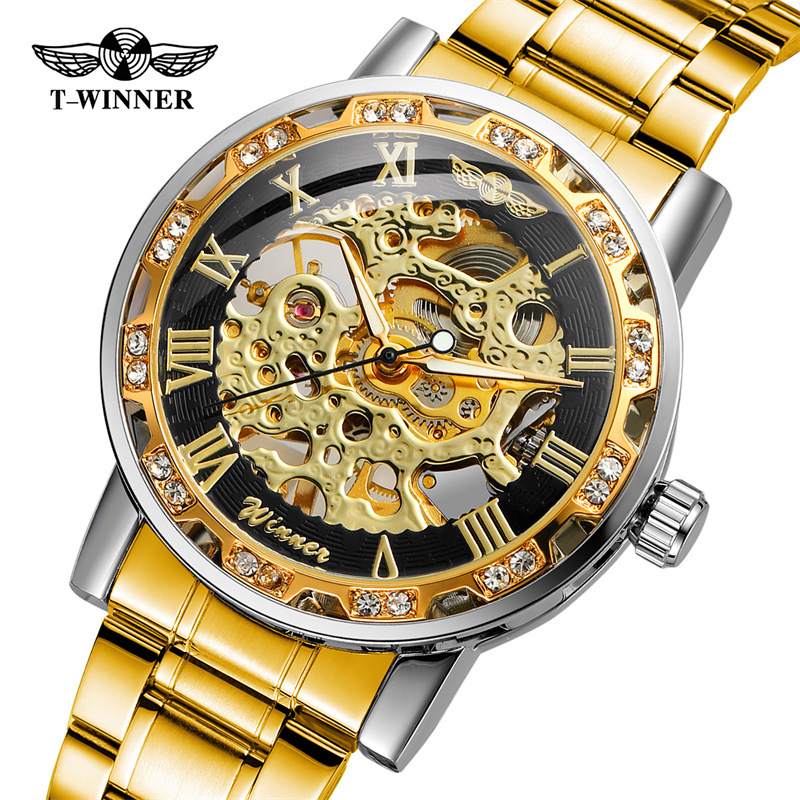 T-WINNER8012 nuevo fresco zafiro azul movimiento mecánico semiautomático regalo de los hombres de acero correa de reloj