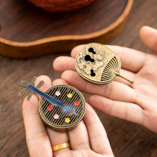 [Cross-border Hot Selling] New Chinese-style Hollow Gourd Fan Pipa Pen Incense Censer Small Xiangyun Incense Censer Small Incense Censer Ornaments