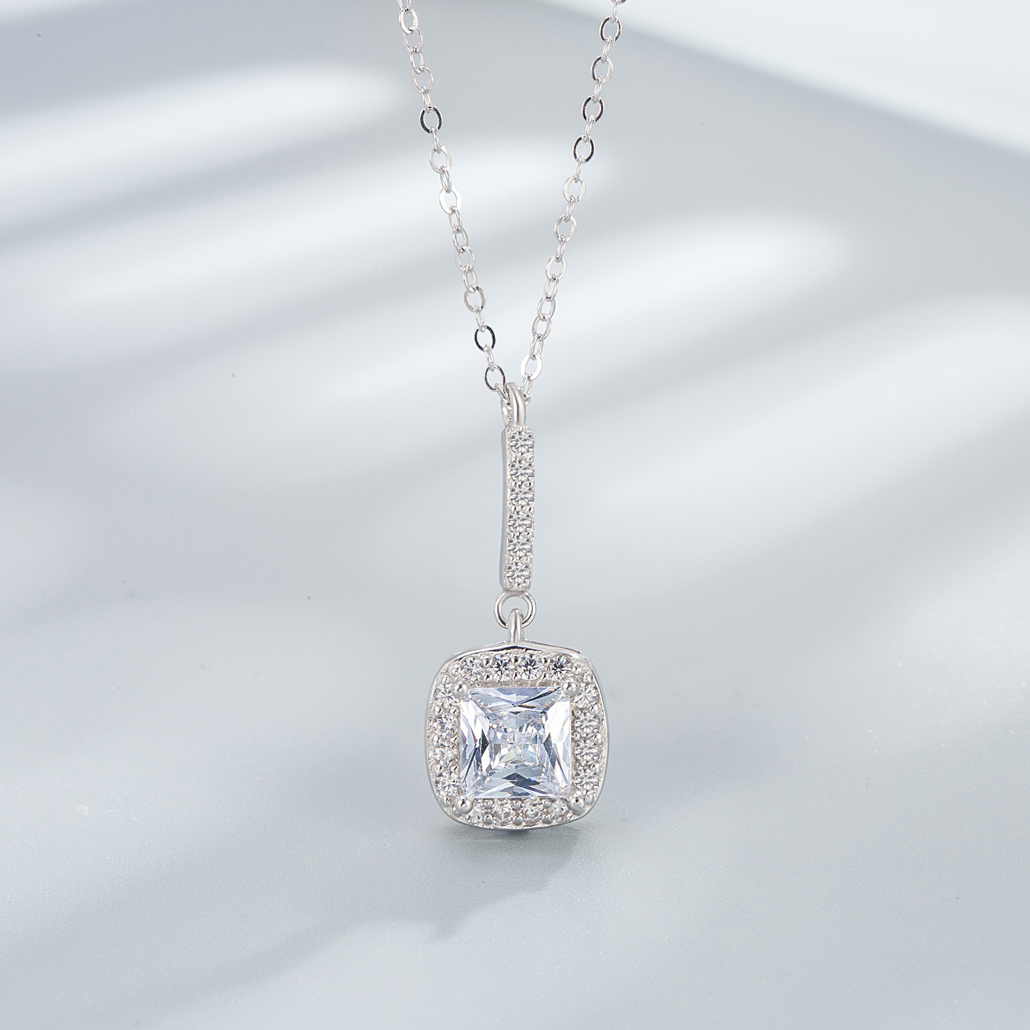 1g Weight Zircon Inlay Material Jewelry Set Classification Jewelry Set Quantity Daily Occasion 925 Sterling Silver Material Geometric Pattern Women's Gender Elegant, Simple Style Style Sterling Silver S925 Pink Square Jewelry   Necklace Ear Stud Ring Silver Jewelry Set 7