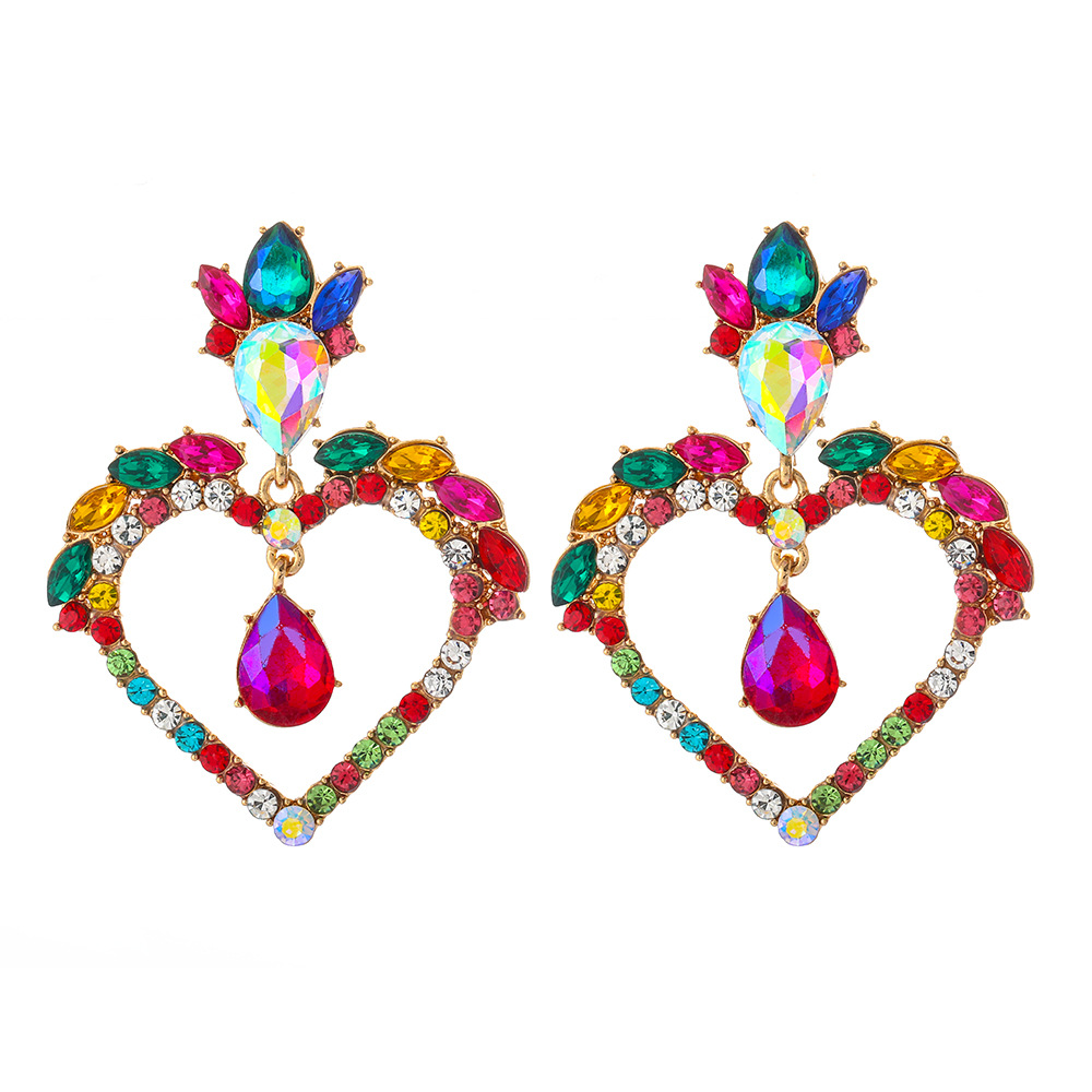 Fashion  Heart-shaped Alloy Diamond Earrings display picture 2