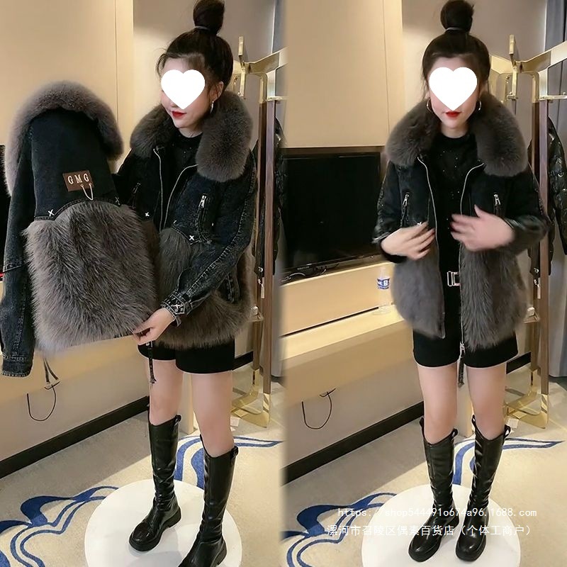 牛仔派克服大衣女2026冬季新款洋气百搭大码网红爆款皮草棉袄外套