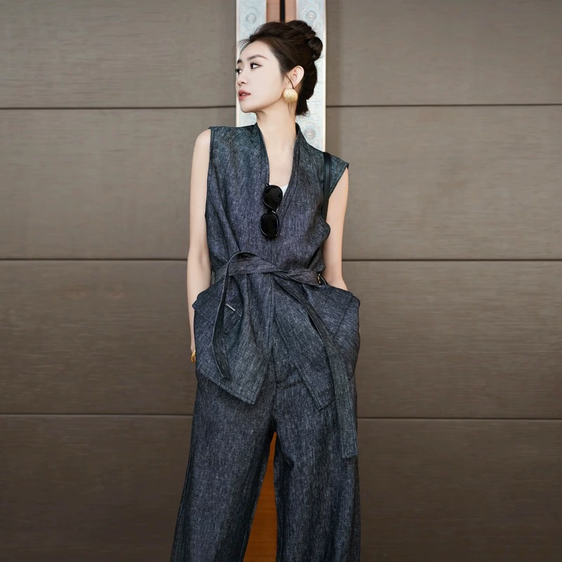 Летний костюм 2025 года, новый, полный комплект из высококачественного хлопка, льна и льняного жилета и брюк.