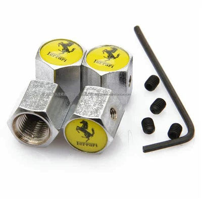 modification accessories, valve - ferrari-valve-caps-silver-anti-theft-set-1-piece