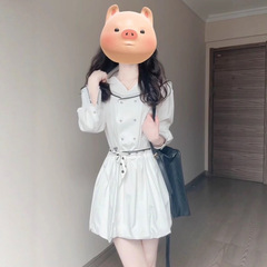 法式复古海军领长袖连衣裙女秋季2025新款白色短款收腰显瘦花苞裙