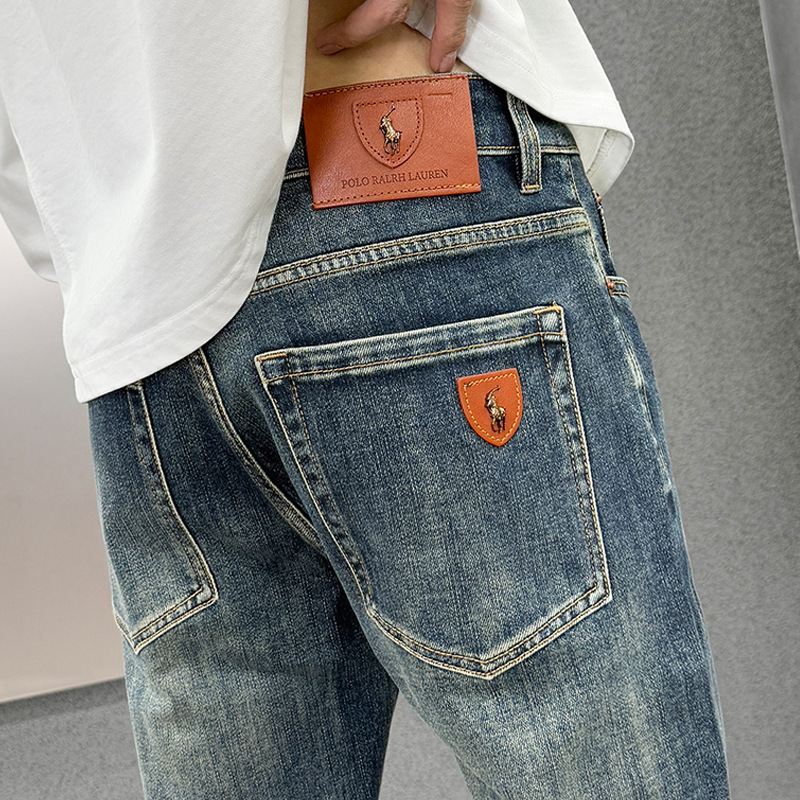 Guangzhou Xintang Men's Jeans Korean Version Stretch High-End Cross-Border European Goods Young Student Polo Slim Pants Wholesale