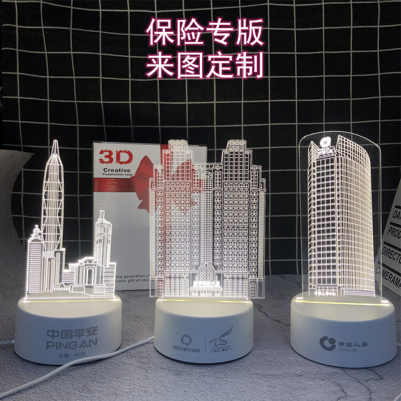 Creative bedside nightlight insurance building company promotional gift gift small desk lamp custom LOGO