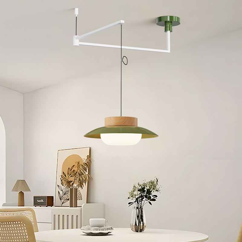 Lámpara de Araña Estilo Francés Crema con Brazos Articulados para Restaurante Grand View Garden, de Madera Sólida, Protección Ocular de Espectro Completo, Lámpara de Araña Móvil para Restaurante 412L.