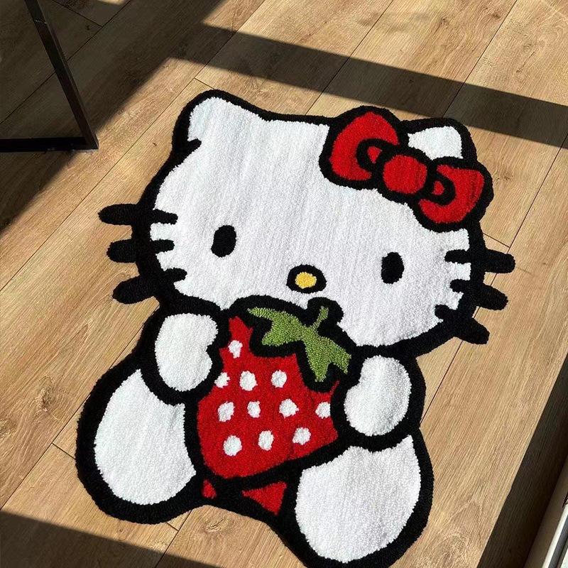 跨境代发可爱KT猫装饰毯加厚仿羊绒少女心房间装饰毯浴室吸水垫|undefined