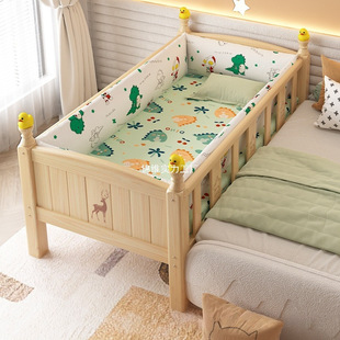 Solid Wood Children's Bed with Guardrail Crib Baby Boy Girl Princess Bed Single Bedside Bed Widened Splicing Large Bed